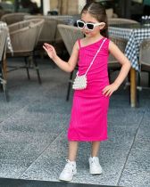Kids Girl Knits Sling Slim Solid Midi Dress GYAY-8102