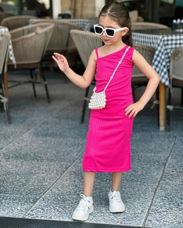 Kids Girl Knits Sling Slim Solid Midi Dress GYAY-8102