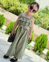 Kid Girl Solid sleeveless Lace-up Loose Jumpsuit GYAY-8100