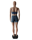 Embroidered Bustier Denim Shorts Set MEM-88584
