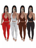 Solid Color Zipper Tight Sleeveless Sport Pants Suit WSM-5368