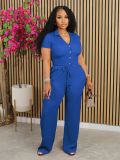 Solid Color Pleated V Neck Two Piece Pants Set AIL-275