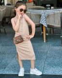 Kids Girl Knits Sling Slim Solid Midi Dress GYAY-8102