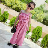 Kid Girl Solid sleeveless Lace-up Loose Jumpsuit GYAY-8100