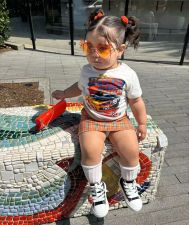 Kid Girl Cartoon Printed T-shirt Plaid Skirt Suit GYAY-8099