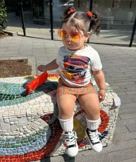Kid Girl Cartoon Printed T-shirt Plaid Skirt Suit GYAY-8099