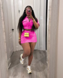 Solid Short Sleeve Zipper Two Piece Skirts Set TR-1312