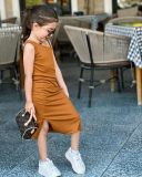 Kids Girl Knits Sling Slim Solid Midi Dress GYAY-8102