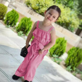Kid Girl Solid sleeveless Lace-up Loose Jumpsuit GYAY-8100