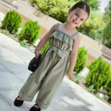 Kid Girl Solid sleeveless Lace-up Loose Jumpsuit GYAY-8100
