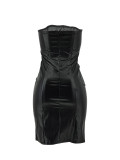 Sexy Tube Tops PU Leather Midi Dress ZDF-31336