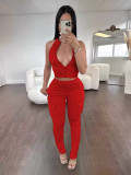 Solid Color Zipper Tight Sleeveless Sport Pants Suit WSM-5368