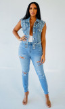 Beaded Diamond Studded Denim Vest Jacket GQDH-1073