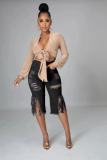 Fashion Denim Holes Tassel Mid Pant GQDH-968-1