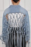 Back Meshes Tassel Denim Jacket  GQDH-958
