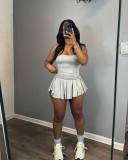 Suspenders Double Layers Casual Skirt Set (With Safety Pants) CM-8726