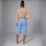 Fashion Denim Holes Tassel Mid Pant GQDH-968-1