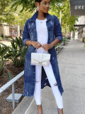 Fashion Denim Long Sleeve Holes Long Coat GQDH-932