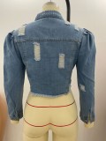 Ripped Bubble Sleeve Denim Jacket GQDH-911