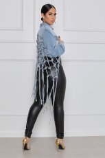Back Meshes Tassel Denim Jacket  GQDH-958