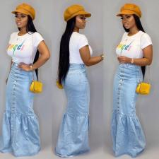 Denim Fishtail Half Body Long Skirt GQDH-1072