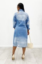 Fashion Denim Long Sleeve Holes Long Coat GQDH-932