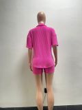Solid Color Short Sleeve Shirt Shorts Two Piece Set NYF-8177