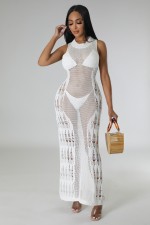 Sunscreen Smocked Knit Beach Maxi Dress OSM-4460