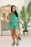 Solid Color Short Sleeve Shirt Shorts Two Piece Set NYF-8177
