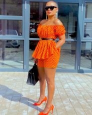 Fashion Print One Shoulder Tops 2 Piece Shorts Set LSL-6446