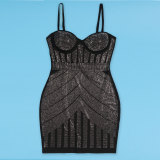 Hot Drill Sling Solid Mini Dress NY-3203