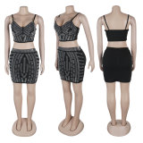 Sexy Hot Drill Sling Vest Two Piece Skirt Set NY-3197
