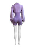 Lapel Deep V Skinny Long Sleeve Romper CH-24031