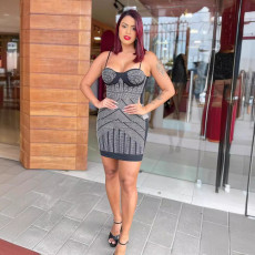 Hot Drill Sling Solid Mini Dress NY-3203