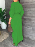 Solid Color 3/4 Sleeve Tie Up Maxi Dress YH-5296