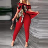 Plus Size Print Short Sleeve Slash 2 Piece Pants Set OSIF-3228