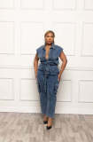 Sleeveless Single Breasted Straight Jumpsuit LX-6983