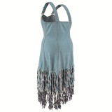 Plus Size Denim Sleeveless Sling Tassel Long Dress GDAM-218603