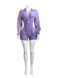 Lapel Deep V Skinny Long Sleeve Romper CH-24031