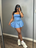 Tight Sling Pleated Flared Skirt Set (With Safety Pants) CH-24033