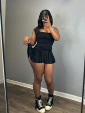 Tight Sling Pleated Flared Skirt Set (With Safety Pants) CH-24033