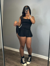 Tight Sling Pleated Flared Skirt Set (With Safety Pants) CH-24033