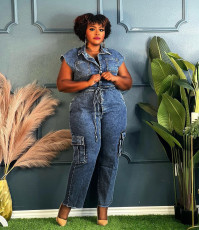 Sleeveless Single Breasted Straight Jumpsuit LX-6983