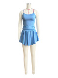 Tight Sling Pleated Flared Skirt Set (With Safety Pants) CH-24033