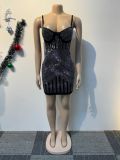 Hot Drill Sling Solid Mini Dress NY-3203