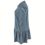 Plus Size Denim Lapel Short Sleeve Loose Casual Dress GDAM-218601