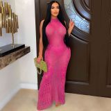Sunscreen Smocked Knit Beach Maxi Dress OSM-4460