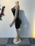 Hot Drill Mesh Splicing Sling Mini Dress NY-3196