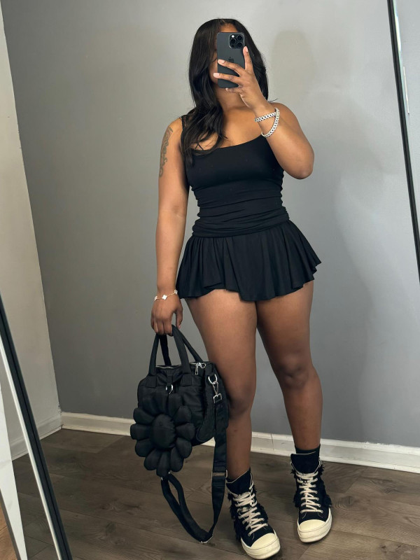 Tight Sling Pleated Flared Skirt Set (With Safety Pants) CH-24033
