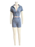 Deep V Neck Lapel Patchwork Two Piece Skirt Set CH-24032